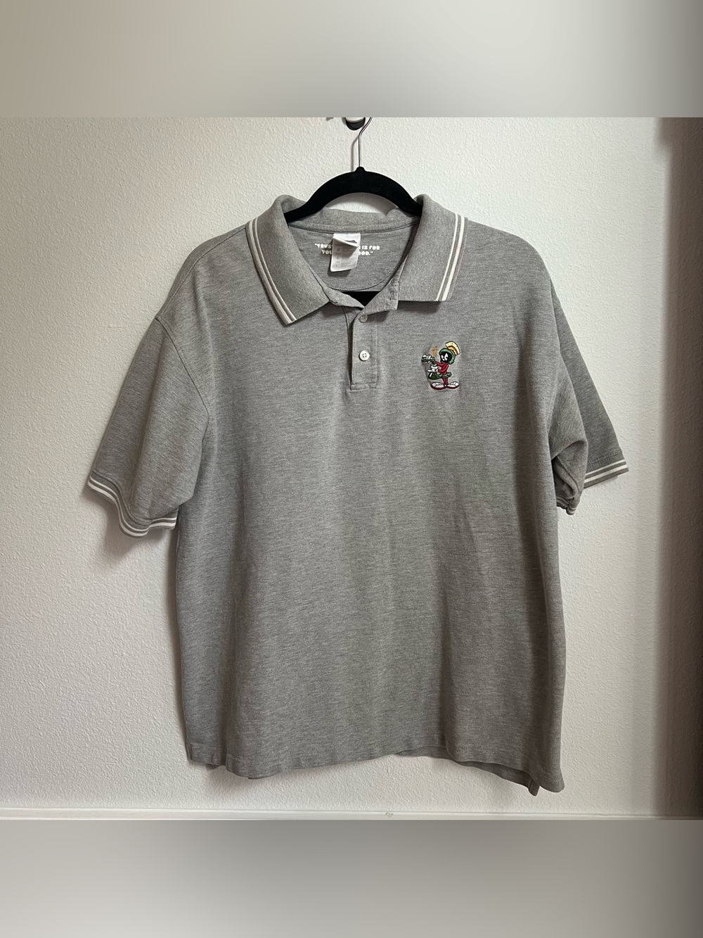 Vintage 1999 Marvin The Martian Gray Polo Shirt Warner Bros Studio